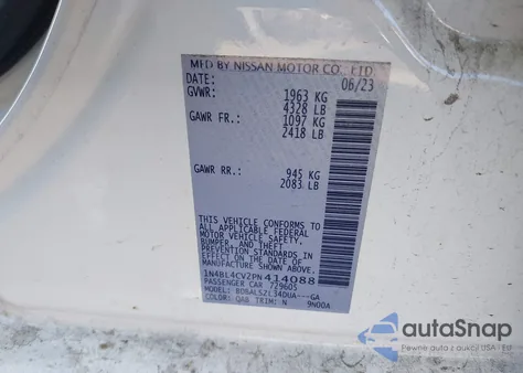 2023 Nissan Altima Sr Fwd from USA, damaged, VIN 1N4BL4CV2PN414088